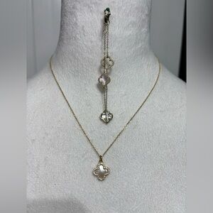New white clover and crystal gold tone necklace and bracelet set